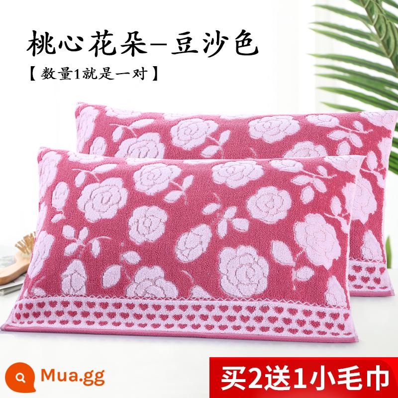 Một đôi khăn gối cotton nguyên chất, khăn gối cotton cực to và dày, khăn gối cặp đôi học sinh bốn mùa cổ điển - Cặp bột đậu hoa tim đào