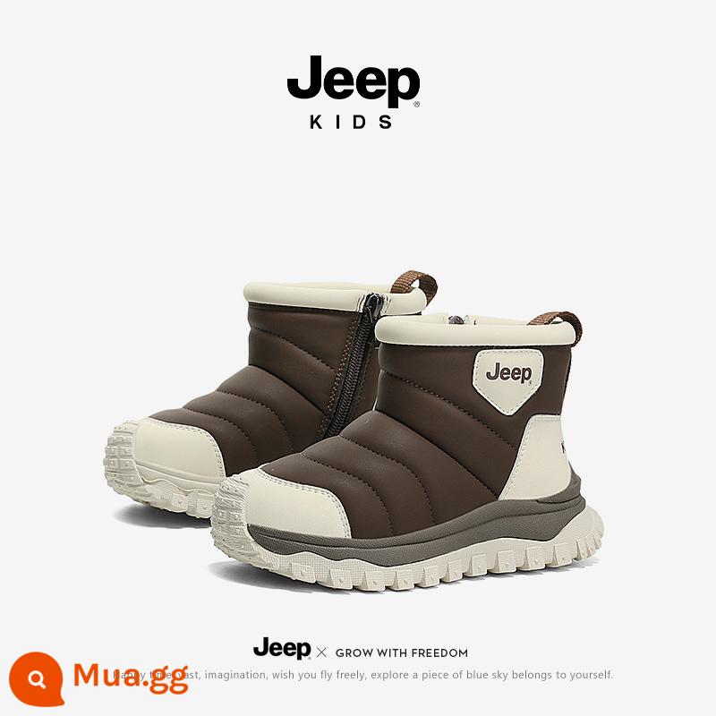 Giày bốt trẻ em Jeep bốt cotton Plus nhung Giày bốt cotton chống lạnh cho bé gái mùa đông 2023 giày bốt đi tuyết mới cho bé trai - Màu cà phê