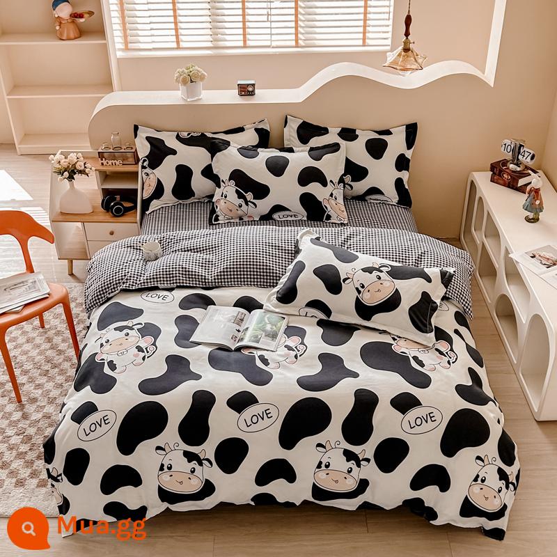 Bộ 4 món cotton 100 cotton nguyên chất Vỏ chăn thân thiện với làn da sinh viên ký túc xá Bộ 3 bộ 4 mùa chăn ga gối đệm đơn giản 3 - Niu Niu Niu [Bông loại A dành cho bà mẹ và trẻ sơ sinh]