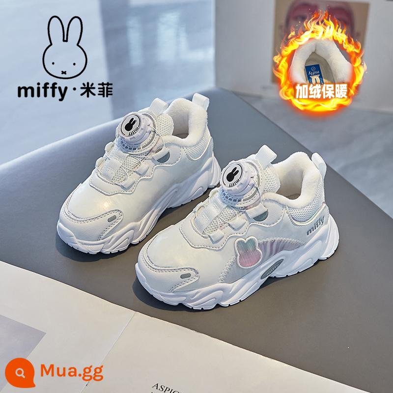 Giày trẻ em Miffy Miffy giày thể thao trẻ em chống sốc 2022 thu đông bé gái mới cộng với giày chạy bộ thường ngày bằng nhung - Pha lê trắng (cộng với nhung)