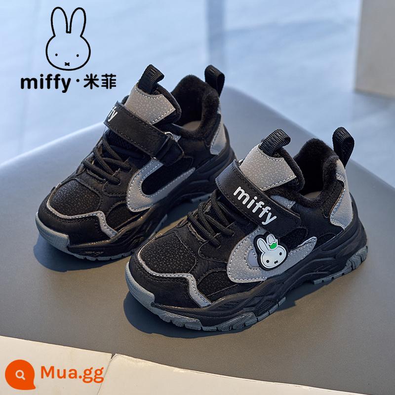 Giày bé gái Miffy Miffy mùa xuân và mùa thu 2023 giày chạy bộ thoáng khí Velcro mới giày thể thao lưới trẻ em - Than chì đen (cộng với nhung)