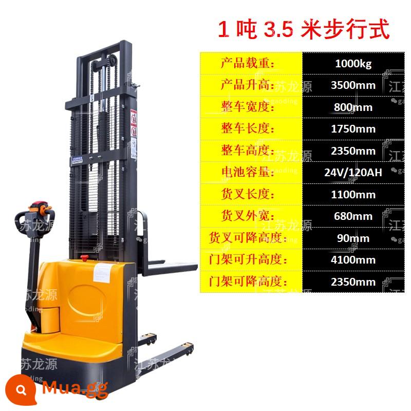 Xe nâng hoàn toàn bằng điện 2 tấn 1 tấn xe nâng nhỏ lưu trữ trạm xếp thủy lực lái xe xếp dỡ pallet xử lý pallet - Đi bộ 1 tấn lít 3,5 mét