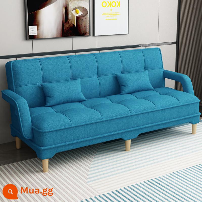 Gấp 2 Sofa Giường Căn Hộ Nhỏ Phòng Khách Đôi 3 Người Đa Năng Có Thể Giặt Vải Cao Su Lười Sofa Giường - Hồ vải lanh màu xanh