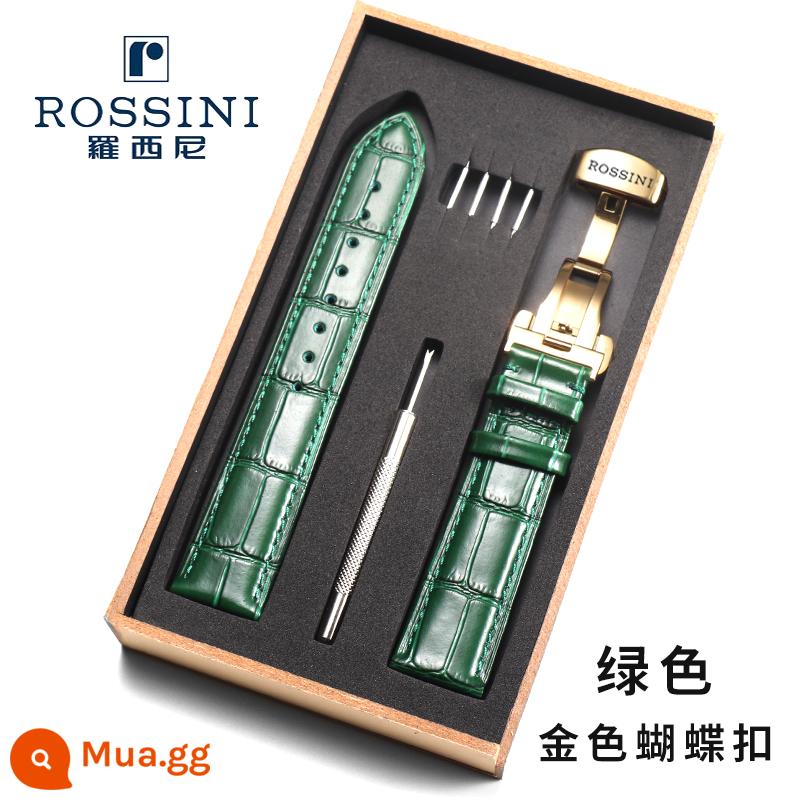 Dây đồng hồ da thật Rossini da bò chống mồ hôi nguyên bản màu xanh 616725 8633 5715 SR6461 nam 21mm - Khóa bướm xanh + vàng