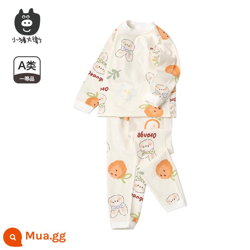 Bộ Đồ Lót Cotton Trẻ Em Piggy David Bộ Đồ Lót Cotton Bé Trai Và Bé Gái Cổ Tròn Dài Tay Quần Áo Mùa Xuân Và Quần Mùa Xuân Bộ 2 Món 2 Món - Đầy màu cam [Cổ áo giữa]