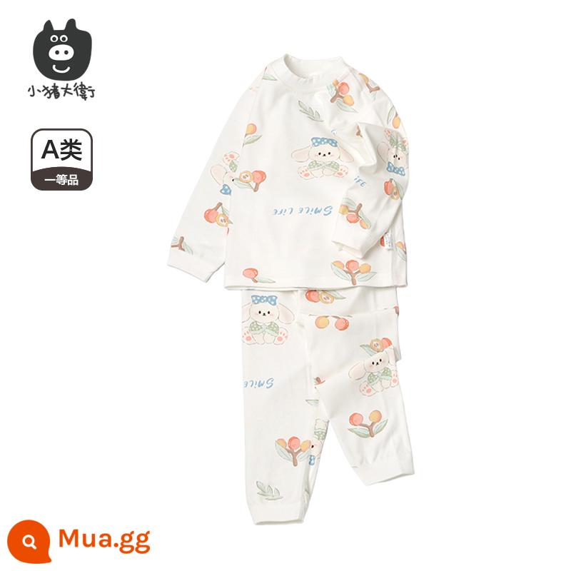 Bộ Đồ Lót Cotton Trẻ Em Piggy David Bộ Đồ Lót Cotton Bé Trai Và Bé Gái Cổ Tròn Dài Tay Quần Áo Mùa Xuân Và Quần Mùa Xuân Bộ 2 Món 2 Món - Thỏ Nơ [Cổ Giữa]