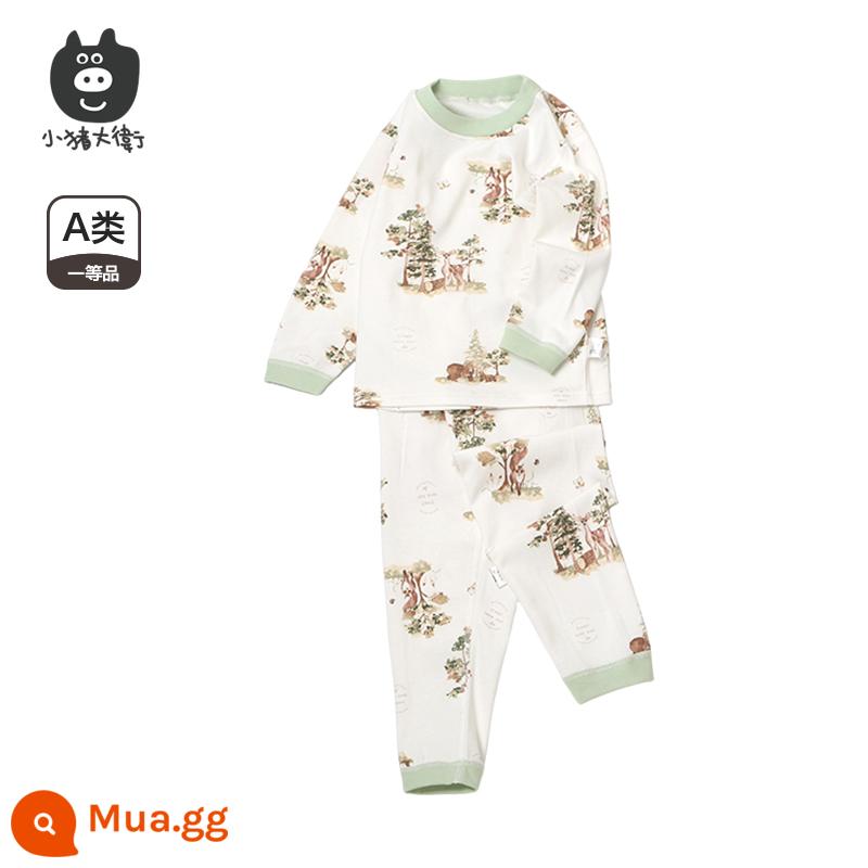 Bộ Đồ Lót Cotton Trẻ Em Piggy David Bộ Đồ Lót Cotton Bé Trai Và Bé Gái Cổ Tròn Dài Tay Quần Áo Mùa Xuân Và Quần Mùa Xuân Bộ 2 Món 2 Món - Động vật rừng [cổ giữa]