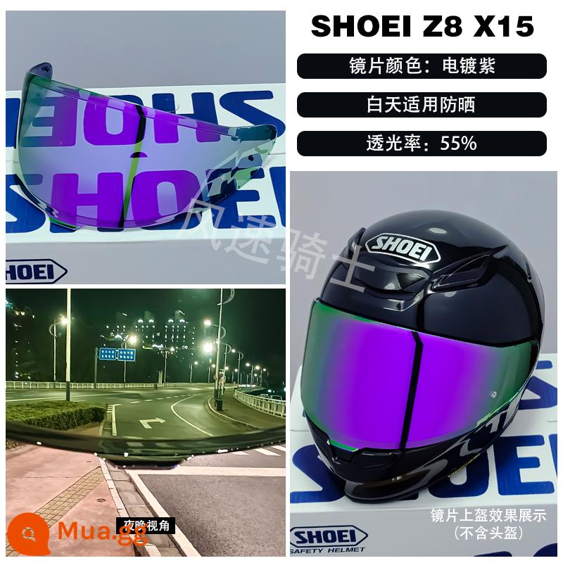 Ống kính SHOEI Z8 Z7 X14 X15 GT AIR Kính mũ bảo hiểm Glamster ngày và đêm cực quang đen chống sương mù - Z8 X15 mạ điện màu tím (có độ bóng cao)