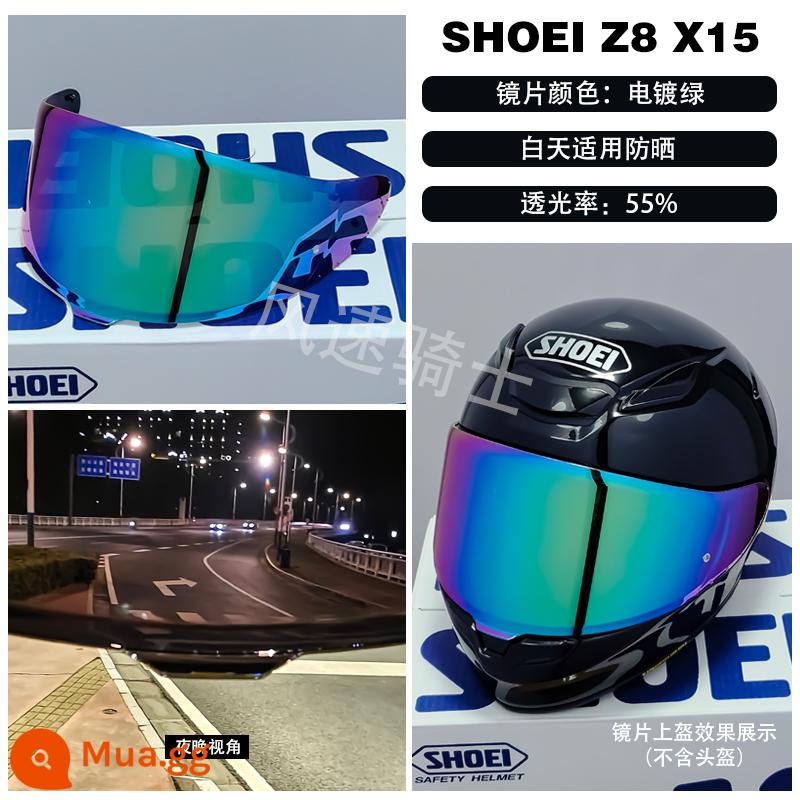 Ống kính SHOEI Z8 Z7 X14 X15 GT AIR Kính mũ bảo hiểm Glamster ngày và đêm cực quang đen chống sương mù - Z8 X15 mạ điện xanh (che nắng cao) + miếng dán chống sương mù đặc biệt