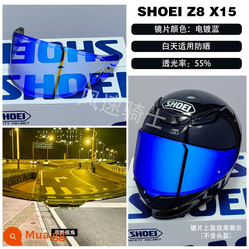 Ống kính SHOEI Z8 Z7 X14 X15 GT AIR Kính mũ bảo hiểm Glamster ngày và đêm cực quang đen chống sương mù - Z8 X15 mạ điện màu xanh (có độ bóng cao)