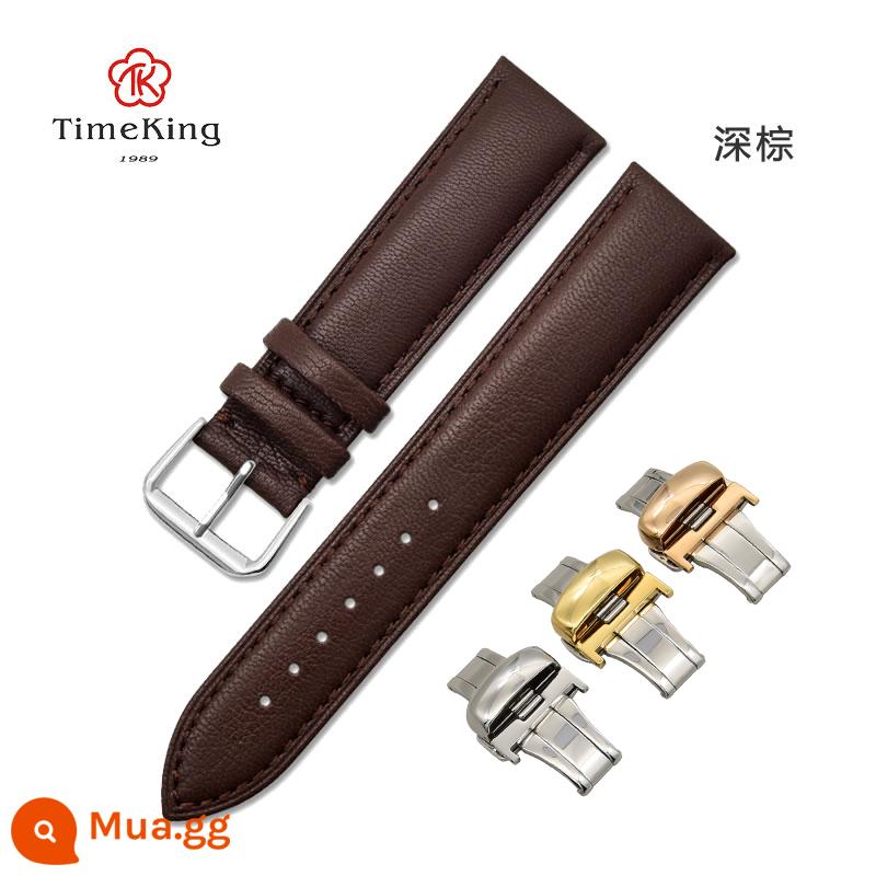 Timeking phù hợp với Tissot Longines Mido Omega IWC Amani dây da nguyên bản cho nam và nữ 6005 - Khóa gấp màu nâu sẫm + bạc bán chạy nhất tại cửa hàng