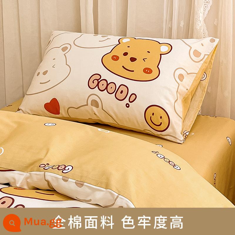 Vỏ gối cotton nguyên chất 100, vỏ gối cotton nguyên chất, một đôi dùng trong nhà, 48*74cm, gói đơn, 2024 vỏ gối mới dành cho nam - [Vỏ Gối] Gấu Happy Dễ Thương/Đơn/Bông