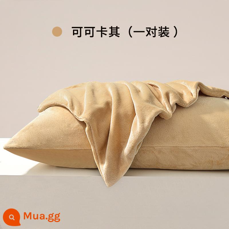 Nhung Sữa Áo Gối Cặp Áo Gối Đơn Gói 48 Cm X 74 Cm Cotton Nguyên Chất Mùa Thu Đông Gối nam Nhung San Hô 2 - [Coco Kaki/đôi/nhung sữa]