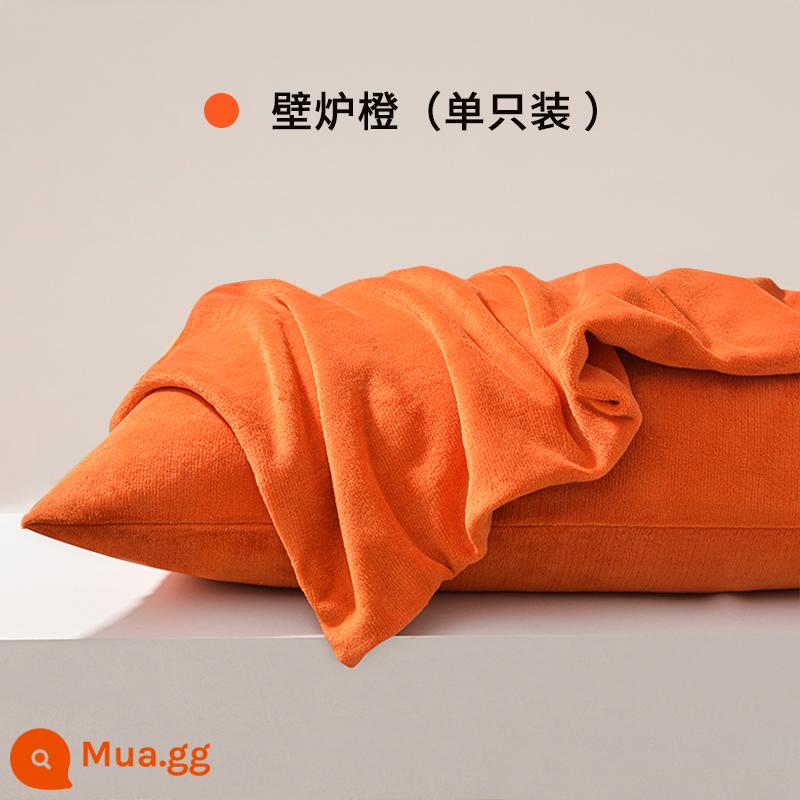 Nhung Sữa Áo Gối Cặp Áo Gối Đơn Gói 48 Cm X 74 Cm Cotton Nguyên Chất Mùa Thu Đông Gối nam Nhung San Hô 2 - [Lò sưởi màu cam/Đơn/Sữa Nhung]