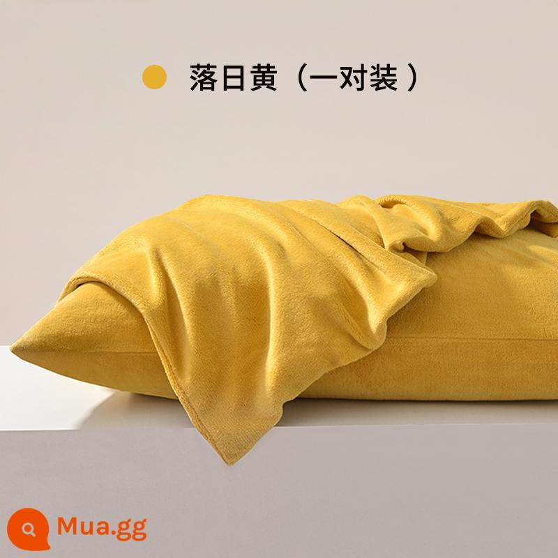 Nhung Sữa Áo Gối Cặp Áo Gối Đơn Gói 48 Cm X 74 Cm Cotton Nguyên Chất Mùa Thu Đông Gối nam Nhung San Hô 2 - [Hoàng hôn màu vàng/cặp/nhung sữa]