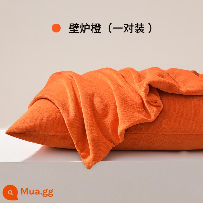 Nhung Sữa Áo Gối Cặp Áo Gối Đơn Gói 48 Cm X 74 Cm Cotton Nguyên Chất Mùa Thu Đông Gối nam Nhung San Hô 2 - [Lò sưởi màu cam/Đôi/Sữa Nhung]