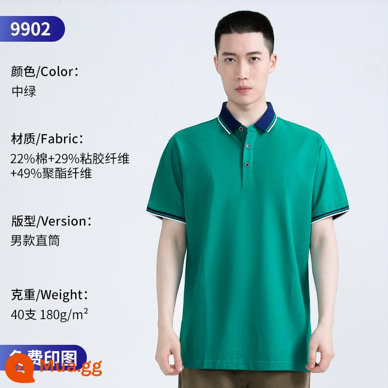 Áo Polo cao cấp tùy chỉnh quần áo làm việc đội mùa hè mặc in logo tùy chỉnh nhân viên T-shirt ngắn tay văn hóa - 9902 Người Xanh