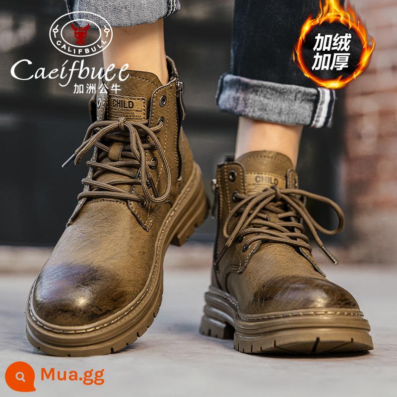 Gazhou Bull Martin Boots Martyrpop nam mùa thu và mùa đông Anh Boots Casual Leather Men với giày nhung Boots Snow - Nâu (cộng với nhung)