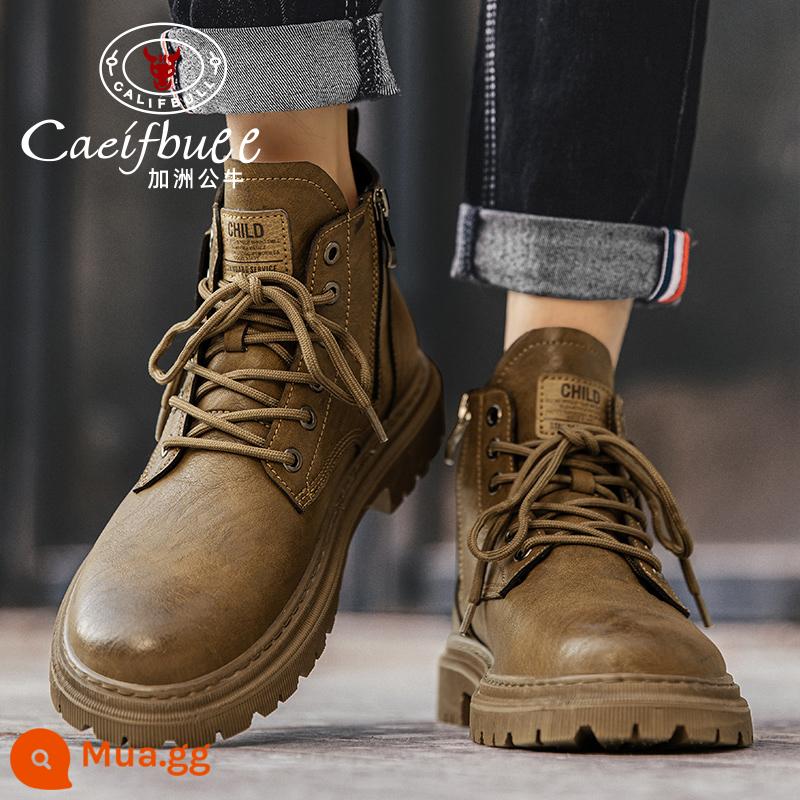 Gazhou Bull Martin Boots Martyrpop nam mùa thu và mùa đông Anh Boots Casual Leather Men với giày nhung Boots Snow - Kaki (phong cách giản dị)