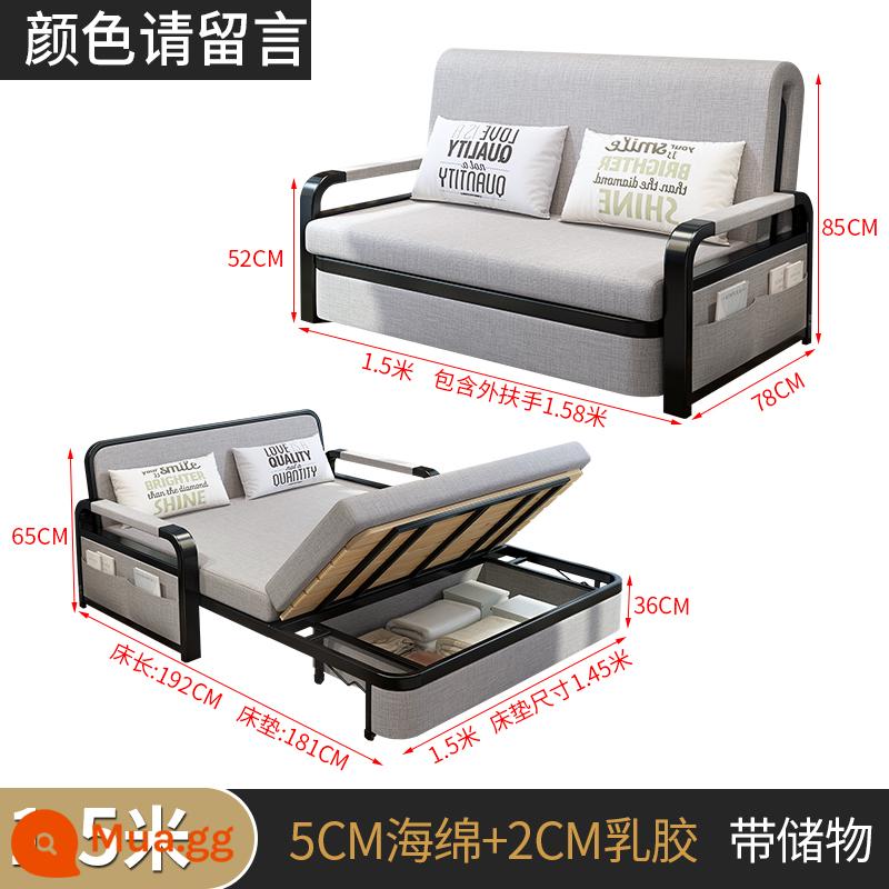 Sofa giường gấp phòng khách đa năng kiêm dụng căn hộ nhỏ giường đôi thu vào lưới đỏ đơn ngồi nằm kinh tế - 1,5 mét + xốp 5cm + cao su 2cm - ghi chú màu [lưu trữ]