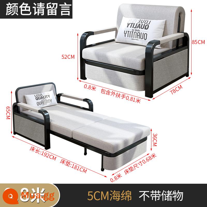 Sofa giường gấp phòng khách đa năng kiêm dụng căn hộ nhỏ giường đôi thu vào lưới đỏ đơn ngồi nằm kinh tế - Xốp 0.8m + 5cm - ghi màu [thường]