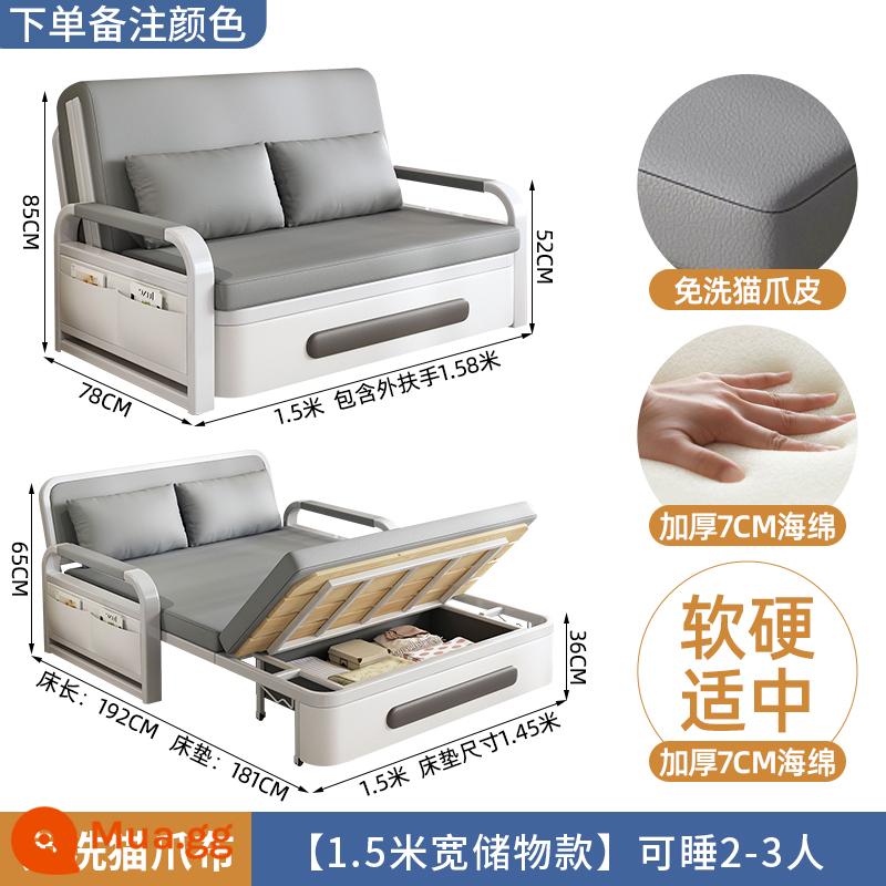 Giường sofa gấp đôi công dụng cho ban công căn hộ nhỏ Người nổi tiếng Internet Vải công nghệ đôi đa chức năng 2023 Giường có thể thu vào mới - [Mẫu lưu trữ 1,58m] Miếng bọt biển 7cm (vải cào mèo được nâng cấp công nghệ)