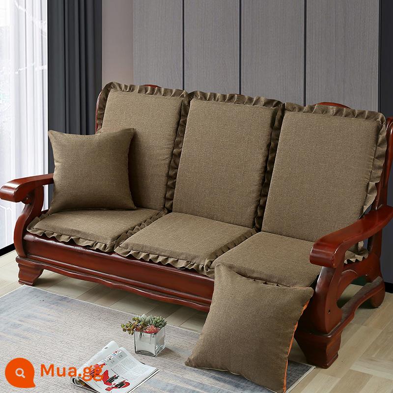 Đệm sofa gỗ đặc kết hợp chống trượt đa năng Đệm bọt biển dày ba chỗ có tựa lưng Đệm ghế gỗ kiểu cũ một mảnh - Phong cách Bắc Âu-nâu đậm (tre và cây gai dầu)