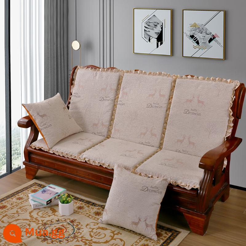 Đệm sofa gỗ đặc kết hợp chống trượt đa năng Đệm bọt biển dày ba chỗ có tựa lưng Đệm ghế gỗ kiểu cũ một mảnh - tím nhạt