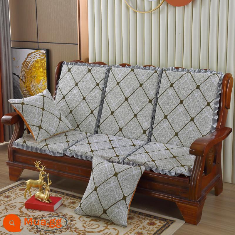 Đệm sofa gỗ đặc kết hợp chống trượt đa năng Đệm bọt biển dày ba chỗ có tựa lưng Đệm ghế gỗ kiểu cũ một mảnh - Nâu nhạt