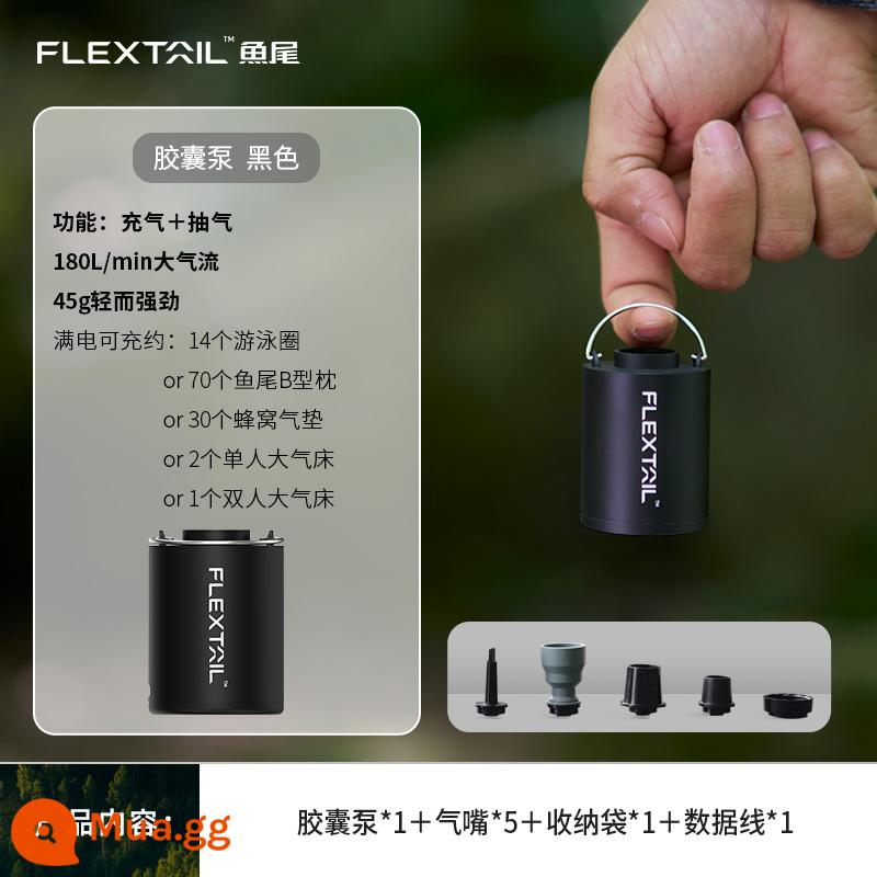 FLEXTAILGEAR Đuôi Cá Ngoài Trời Di Động Máy Bơm Hơi Cắm Trại Đệm Không Khí Giường Chân Không Túi Bơi Vòng Điện Máy Bơm Không Khí - Máy bơm không khí dạng viên nang nhẹ 45g (màu đen)