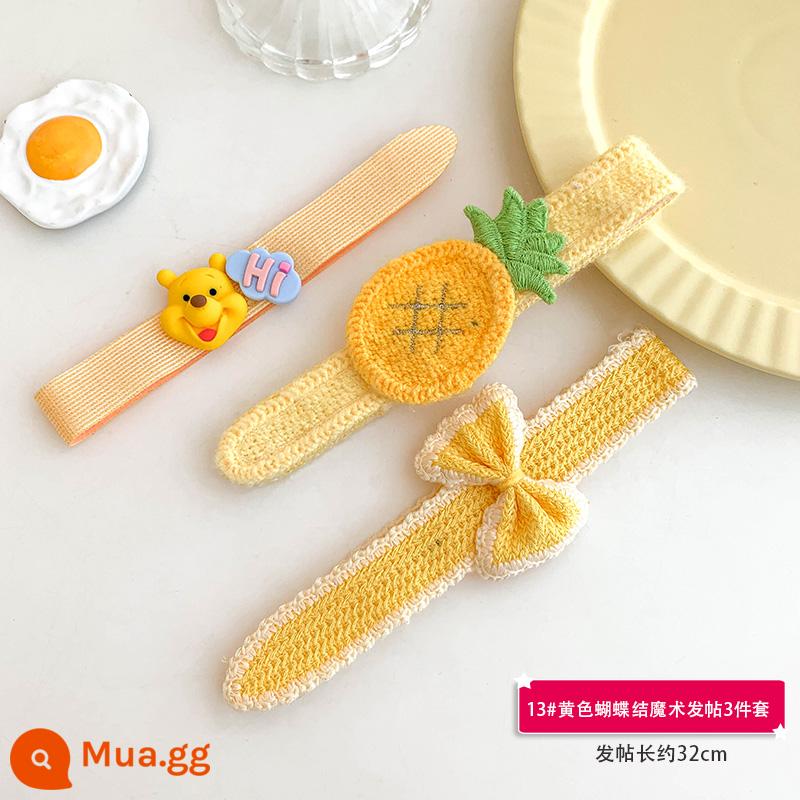 Nổ Dán Trẻ Em Băng Đô Velcro Dễ Thương Băng Đô Nữ Buộc Tóc Bé Gái Hàn Quốc Mũ Trùm Đầu 2022 Mới Tóc Gẫy Hiện Vật - Bộ 3 dây cột tóc ma thuật nơ vàng 13#