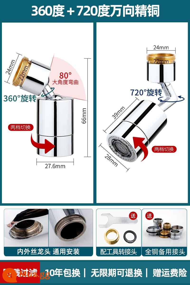 Vòi bếp chống động cơ, vòi phun nước, phòng trang điểm, tiết kiệm nước tăng áp phổ quát phổ quát, tạo tác lọc mở rộng - [2 gói đặc biệt] 720 độ + 360 độ