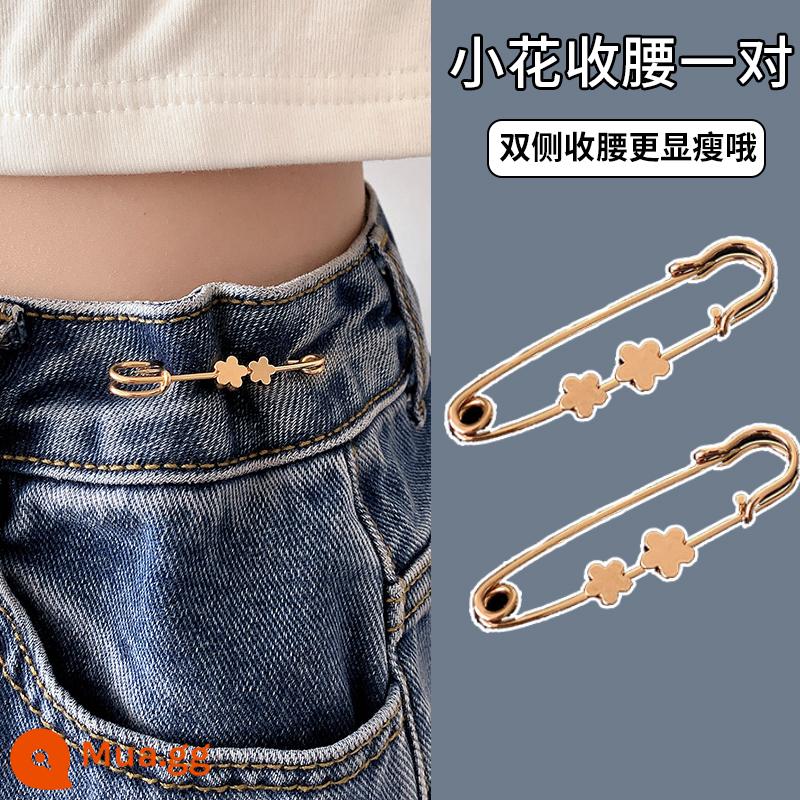 Quần denim eo eo hiện vật quần eo eo lớn thay đổi nhỏ siết nút chốt cố định kích thước nút có thể điều chỉnh - Thắt lưng hoa vàng