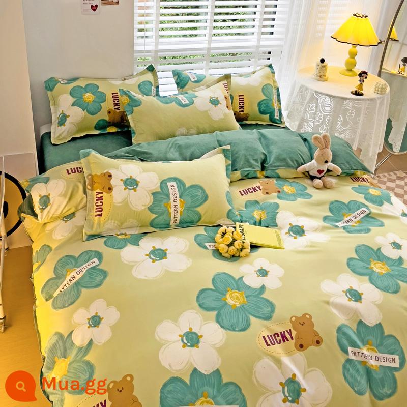 Ins Ga Giường 4 Món Bộ Ga Giường Cotton Đôi Vỏ Chăn Cotton Nguyên Chất Ký Túc Xá Sinh Viên Chăn Ga Gối 3 Miếng 4 - Phù thủy màu xanh be của xứ Oz BYS