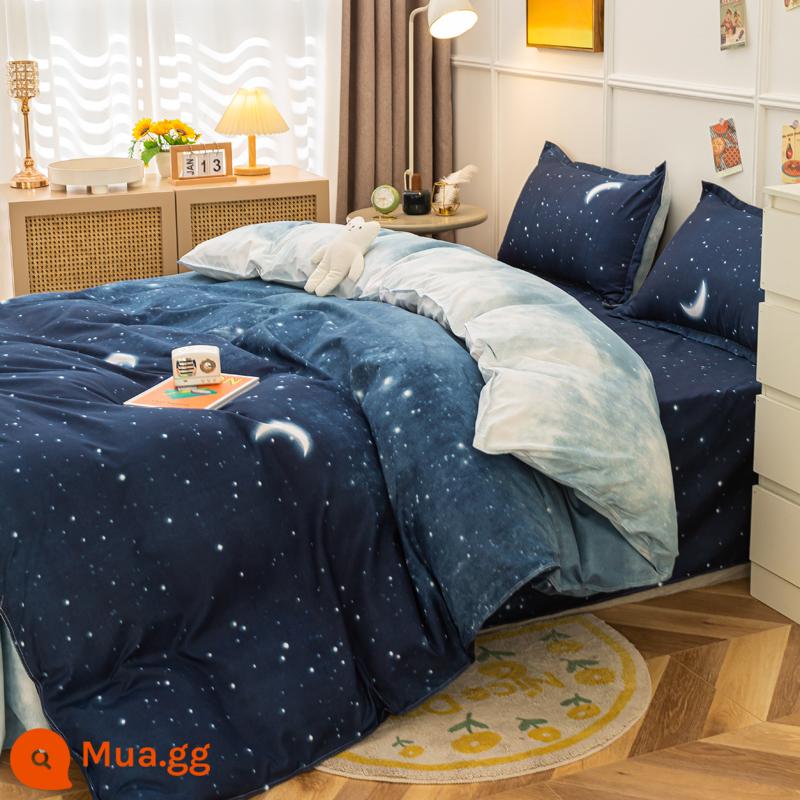 Ins Ga Giường 4 Món Bộ Ga Giường Cotton Đôi Vỏ Chăn Cotton Nguyên Chất Ký Túc Xá Sinh Viên Chăn Ga Gối 3 Miếng 4 - Bầu trời đêm xanh hoàng gia K