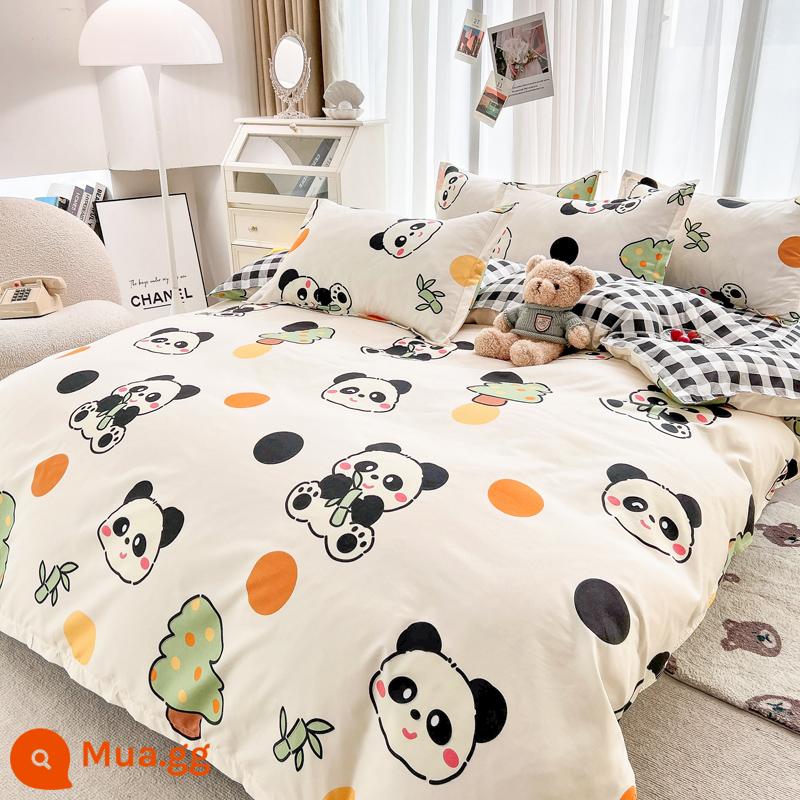 Ins Ga Giường 4 Món Bộ Ga Giường Cotton Đôi Vỏ Chăn Cotton Nguyên Chất Ký Túc Xá Sinh Viên Chăn Ga Gối 3 Miếng 4 - Gấu trúc tre màu xám nhạt GD