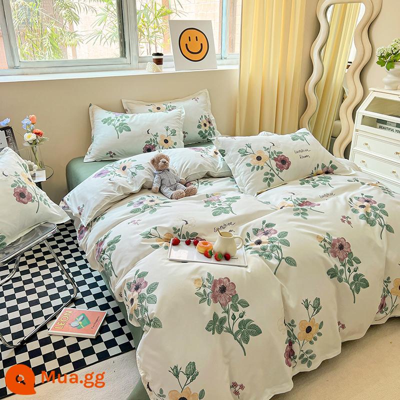 Ins Ga Giường 4 Món Bộ Ga Giường Cotton Đôi Vỏ Chăn Cotton Nguyên Chất Ký Túc Xá Sinh Viên Chăn Ga Gối 3 Miếng 4 - Xanh san hô Xanh lục Núi xanh GD