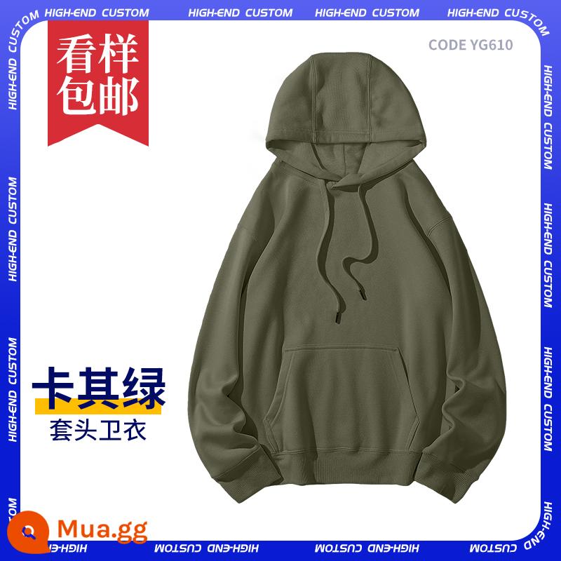 Áo tùy chỉnh quần áo làm việc tự làm đồng phục lớp áo hoodie in logo tay dài nam nữ quần áo tự làm - B-kaki xanh