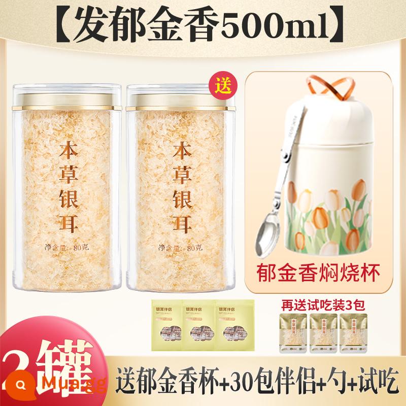 Gutian Jinyan Ren Tremella Súp ủ thảo dược Tremella ăn liền Đồ khô Super White Fungus om Beaker Companion - 2 lon* Tremella 80g + cốc hầm Tulip 316 500ml + 30 túi mate + thìa + gói nếm