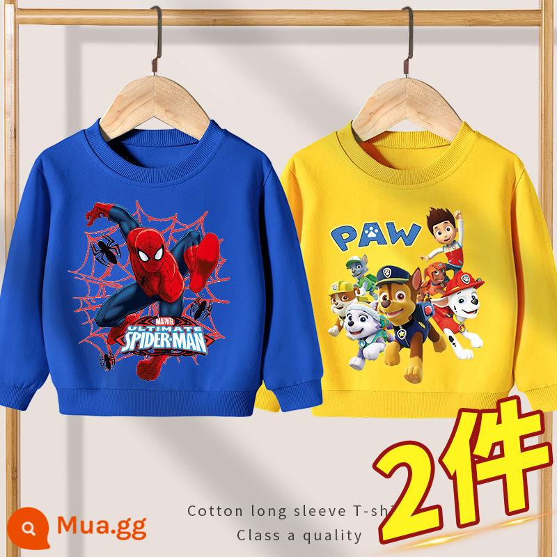 Quần áo thu đông trẻ em phong cách mới 2022 cho áo len bé trai - Spider-Man Xanh đậm + Đội Paw Vàng