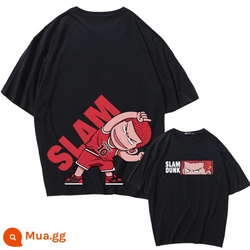 Mùa Hè 2023 Slam Dunk Áo Thun Ngắn Tay Nam Tất Cả Các Trận Đấu Bóng Rổ Quần Áo Dáng Rộng Hợp Thời Trang Sakuragi Flower Road Khớp Nửa Tay - Sakuragi Biến hình-Đen