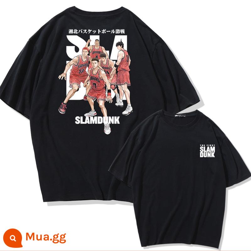 Mùa Hè 2023 Slam Dunk Áo Thun Ngắn Tay Nam Tất Cả Các Trận Đấu Bóng Rổ Quần Áo Dáng Rộng Hợp Thời Trang Sakuragi Flower Road Khớp Nửa Tay - Trở lại Slam Dunk Nhật Bản 5-Đen