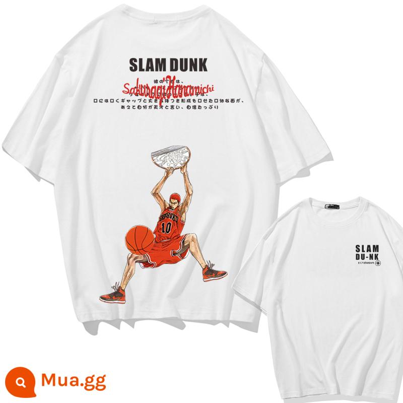 Mùa Hè 2023 Slam Dunk Áo Thun Ngắn Tay Nam Tất Cả Các Trận Đấu Bóng Rổ Quần Áo Dáng Rộng Hợp Thời Trang Sakuragi Flower Road Khớp Nửa Tay - Slam Dunk tiếng Anh số 10-Trắng