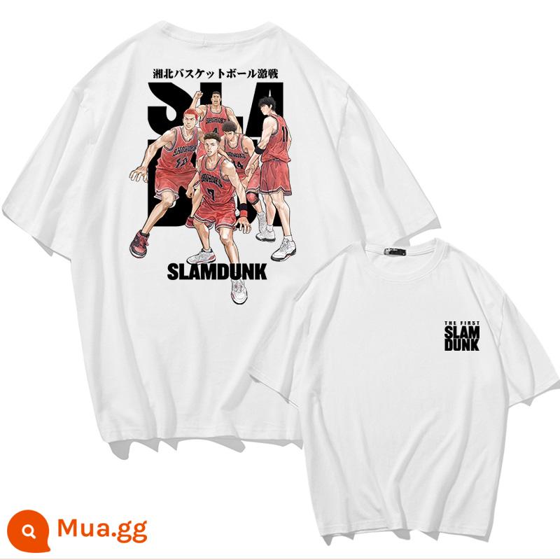 Mùa Hè 2023 Slam Dunk Áo Thun Ngắn Tay Nam Tất Cả Các Trận Đấu Bóng Rổ Quần Áo Dáng Rộng Hợp Thời Trang Sakuragi Flower Road Khớp Nửa Tay - Trở lại Slam Dunk Nhật Bản 5 Người-Trắng