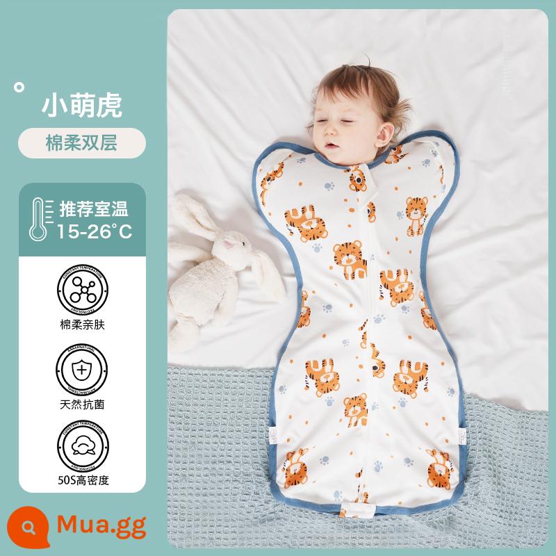 Anshu cotton bé sơ sinh đầu hàng túi ngủ chống giật mình phần mỏng hiện vật quấn bé xuân hạ thu đông - Xiao Menghu [cotton mềm hai lớp, kiểu bốn mùa] thích hợp với nhiệt độ phòng 15-25°C