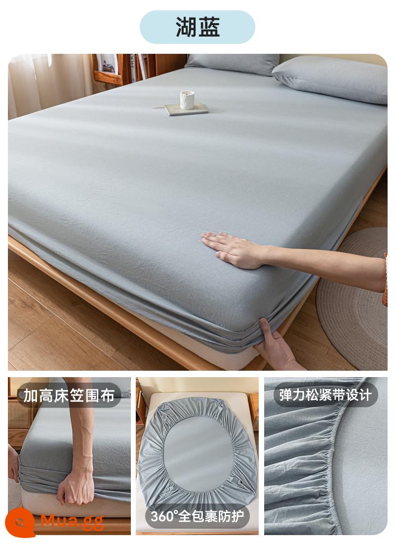 Cotton Giặt Cotton Trang Bị Tấm Đơn 100 Cotton Trải Giường Ký Túc Xá Đơn Tấm Bảo Vệ Nệm Vỏ Gối 3 Bộ 3 - Dòng LX--Lake Blue [100% cotton đã giặt]