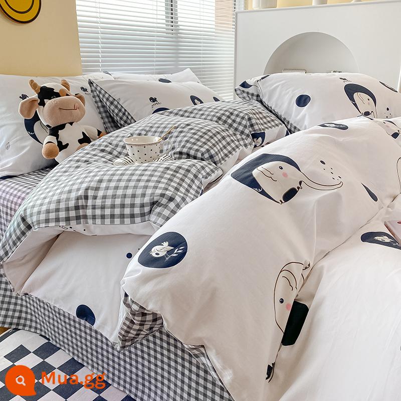 Hoạt Hình Giường Cotton Nguyên Chất Bộ 4 Món 100 Giường Cotton Đơn Vỏ Chăn Ins Ký Túc Xá Dày Chải Giường 3 Bộ - Chú voi con Emma (bông thân thiện với da, một đồ giả sẽ bị trừng phạt mười)