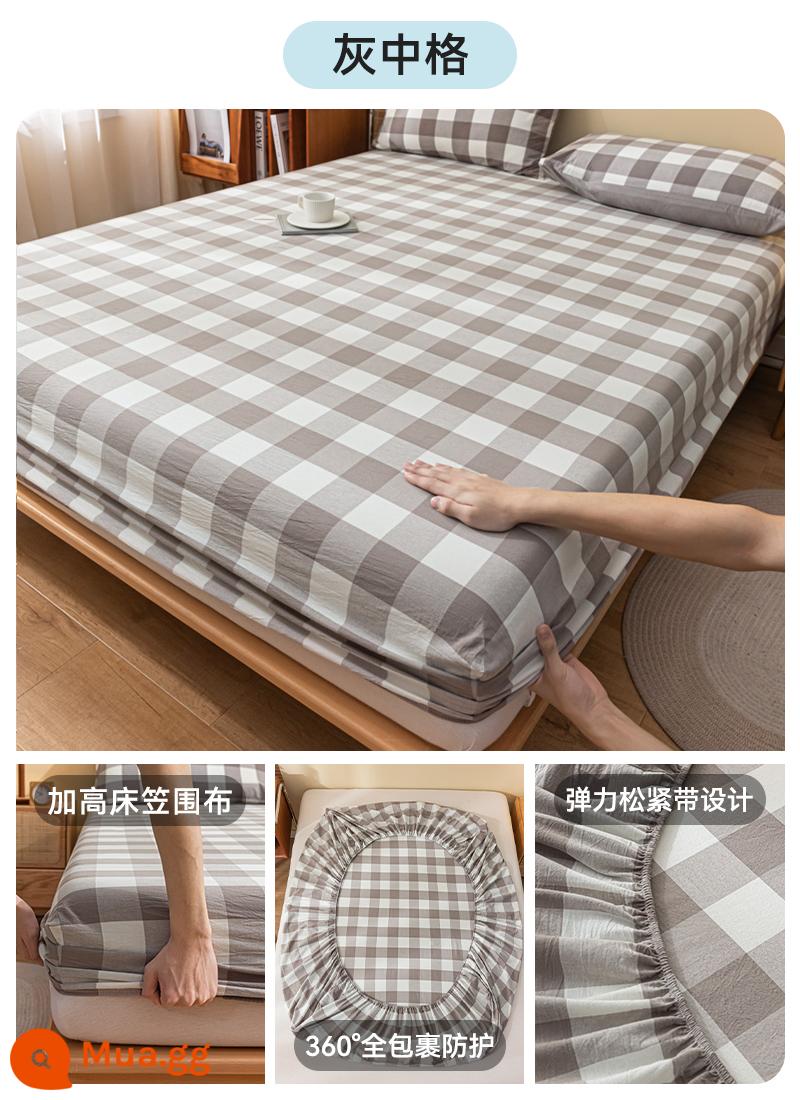 Cotton Giặt Cotton Trang Bị Tấm Đơn 100 Cotton Trải Giường Ký Túc Xá Đơn Tấm Bảo Vệ Nệm Vỏ Gối 3 Bộ 3 - Dòng LX--lưới vừa màu xám [100% cotton đã giặt]