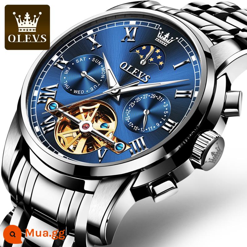 Đồng Hồ Nam Chính Hãng Đồng Hồ Cơ Nam Tourbillon Tự Động Thụy Sĩ Rỗng Kinh Doanh Chống Thấm Nước Thương Hiệu Top Ten - Mì trắng xanh bạc (tặng thắt lưng + vòng tay Tỳ hưu + bảo hành 10 năm)