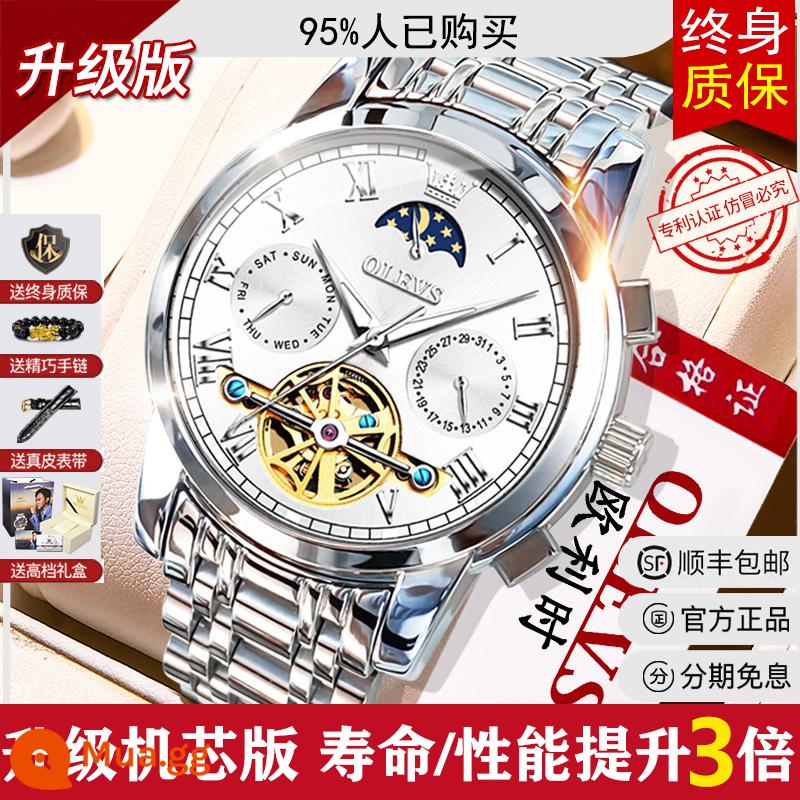 Đồng Hồ Nam Chính Hãng Đồng Hồ Cơ Nam Tourbillon Tự Động Thụy Sĩ Rỗng Kinh Doanh Chống Thấm Nước Thương Hiệu Top Ten - 95% đã mua phiên bản nâng cấp của bộ máy - bề mặt màu trắng bạc (tặng kèm đai + vòng tay Tỳ Hưu + bảo hành trọn đời)